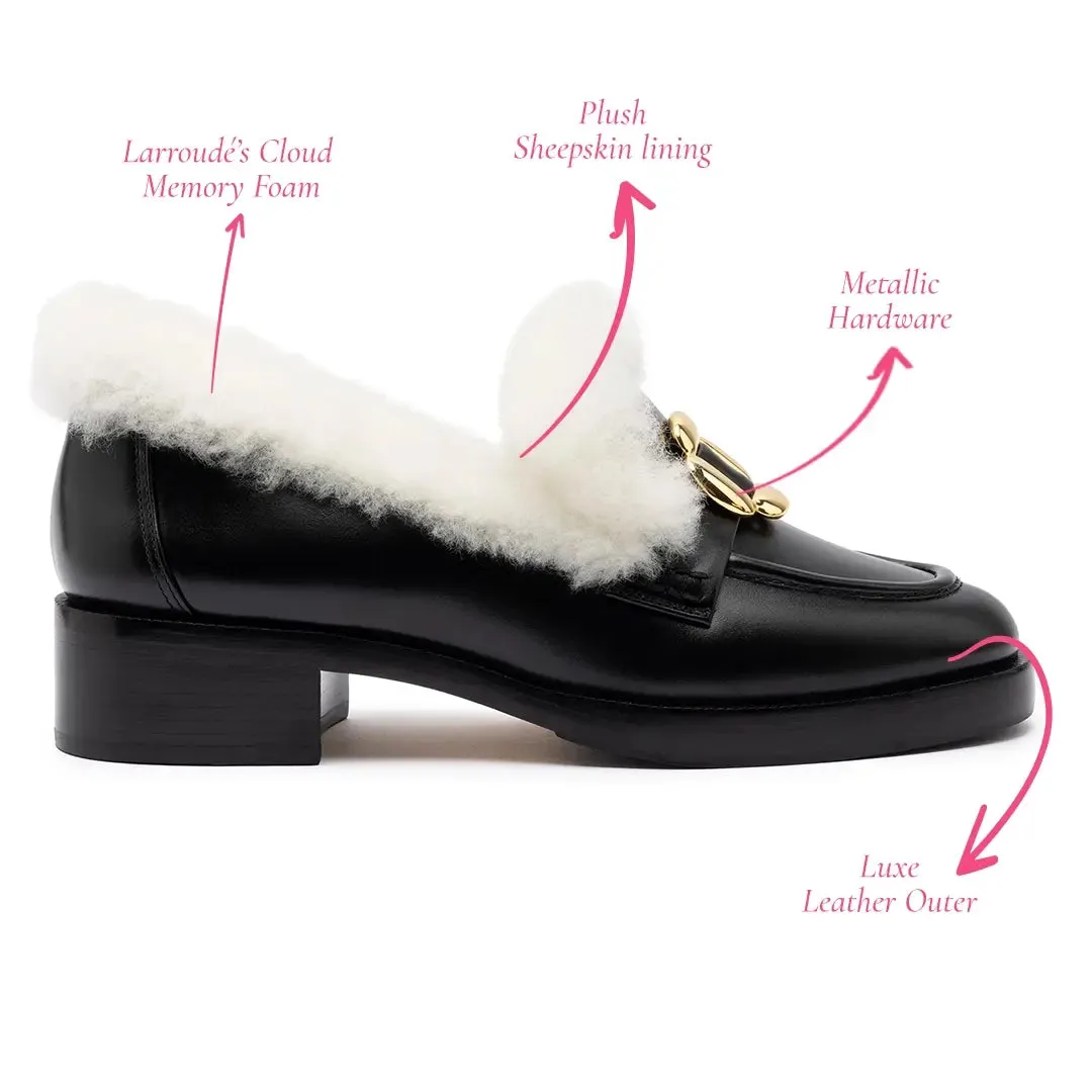 Bobbie Loafer In Black Leather and Natural Shearling sold by Larroude product image thumbnail 5