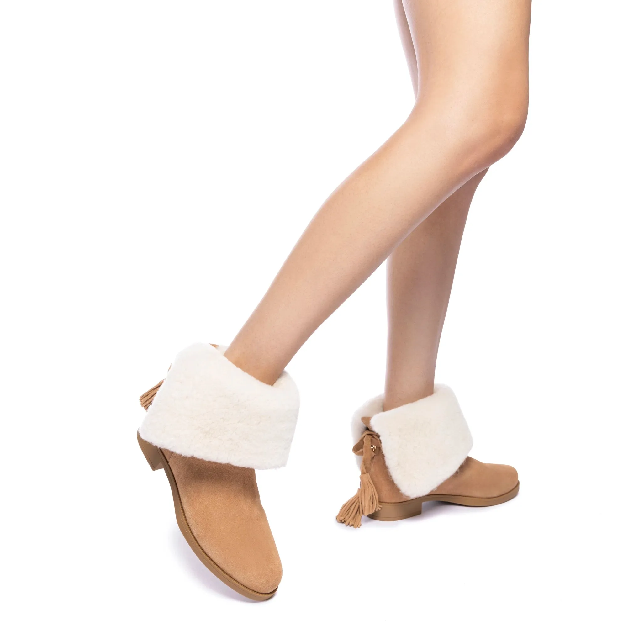 Verbier Bootie In Peanut Suede and Natural Shearling sold by Larroude product image thumbnail 5