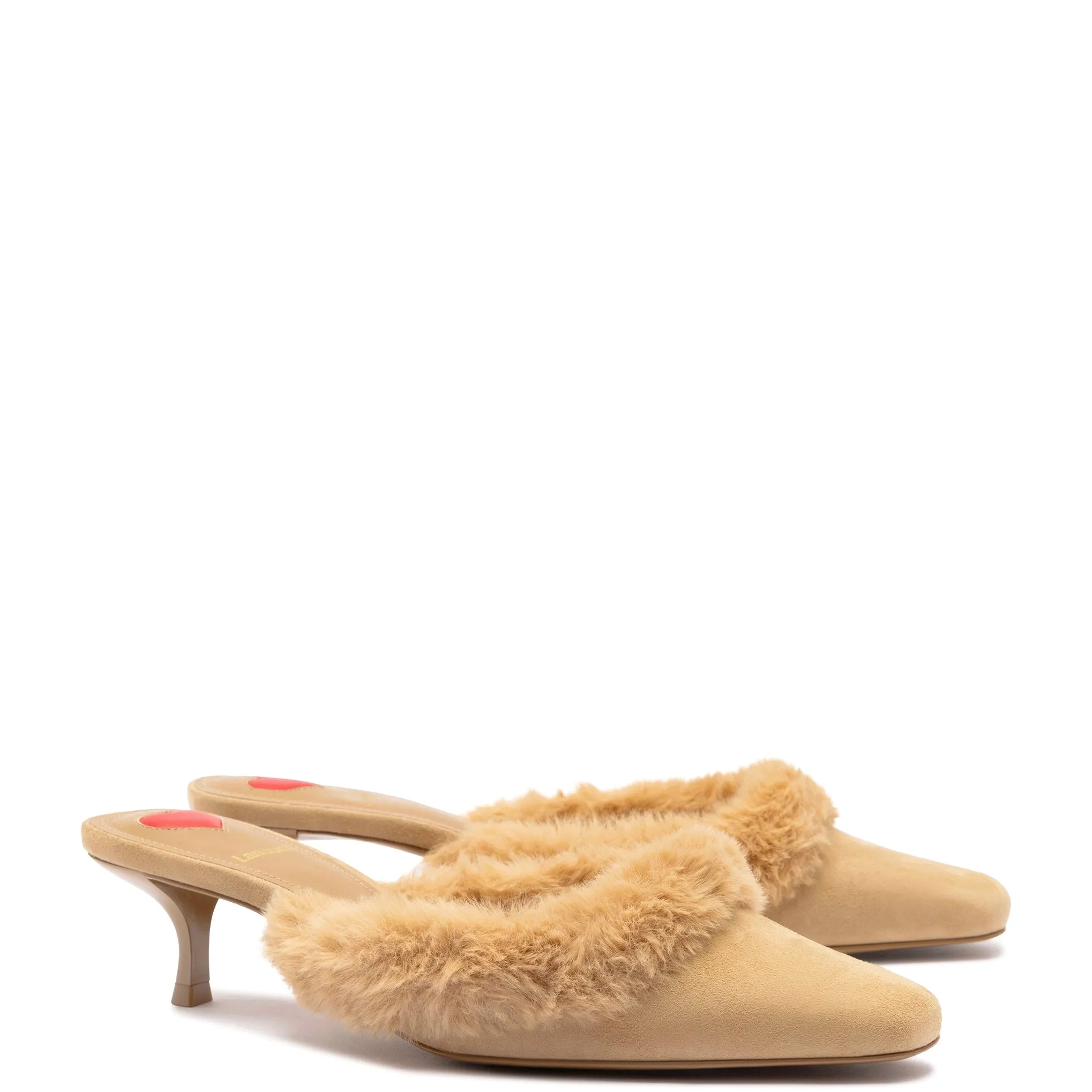 Amal Faux Fur Mule In Peanut Suede sold by Larroude product image thumbnail 2