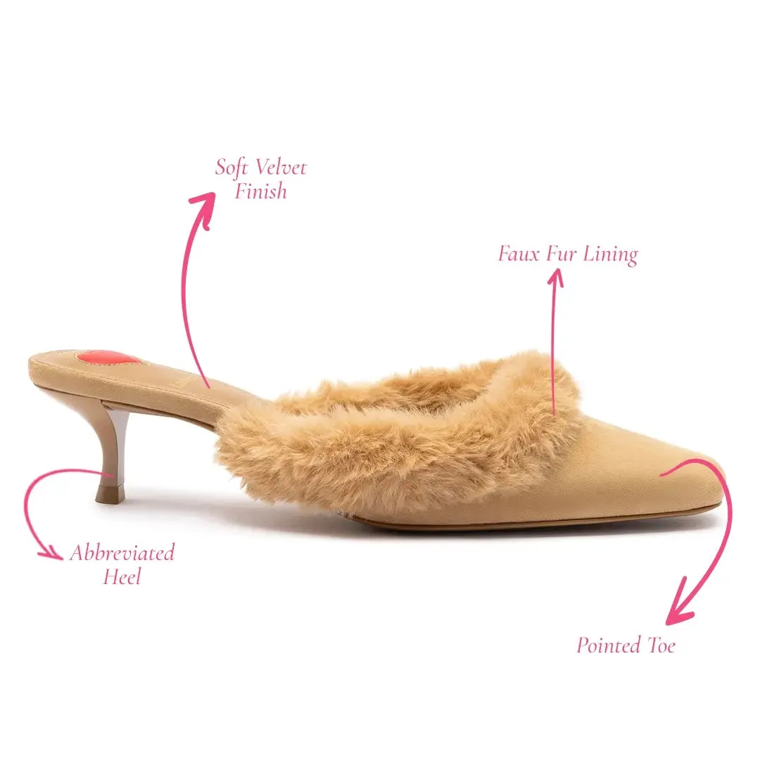Amal Faux Fur Mule In Peanut Suede sold by Larroude product image thumbnail 5