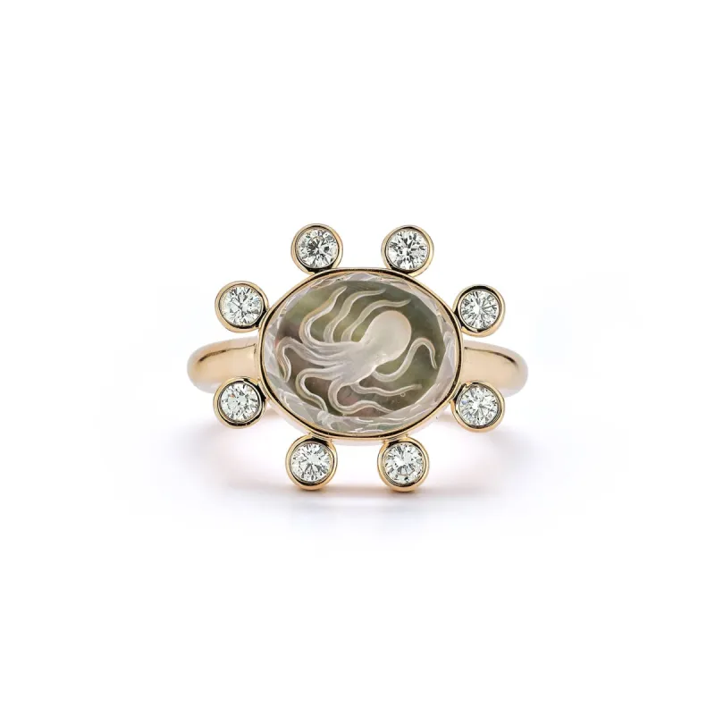 Small Octopus Caspian Ring- Grey Mother-of-Pearl and Diamond sold by Larroude