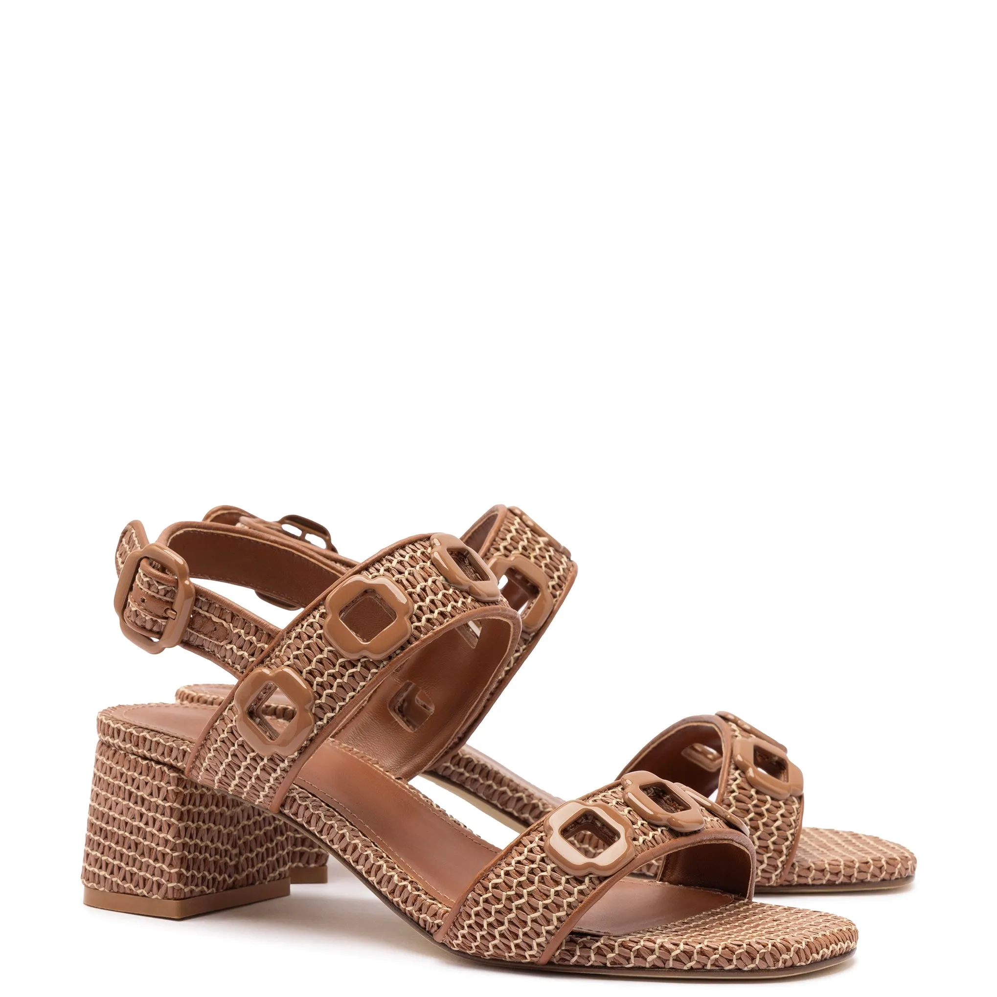 Milan Sandal In Caramel Wave Raffia sold by Larroude product image thumbnail 2