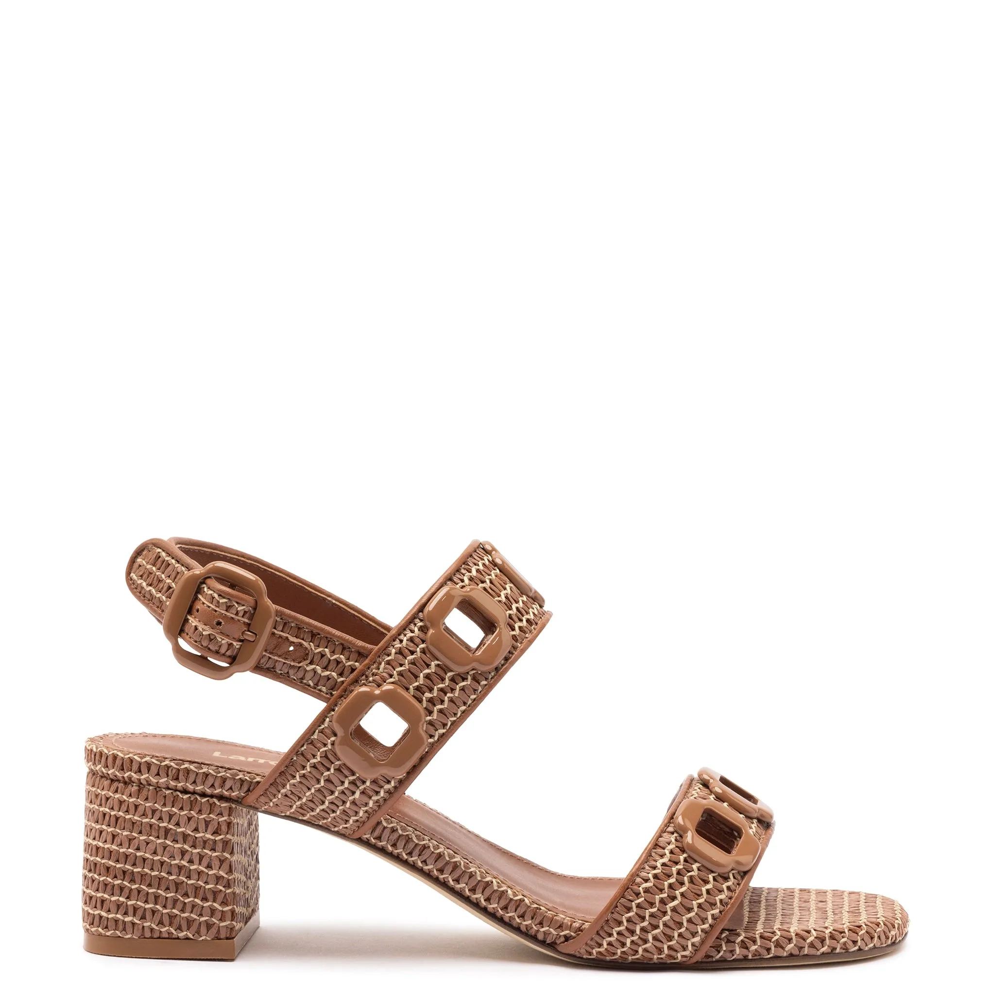Milan Sandal In Caramel Wave Raffia sold by Larroude