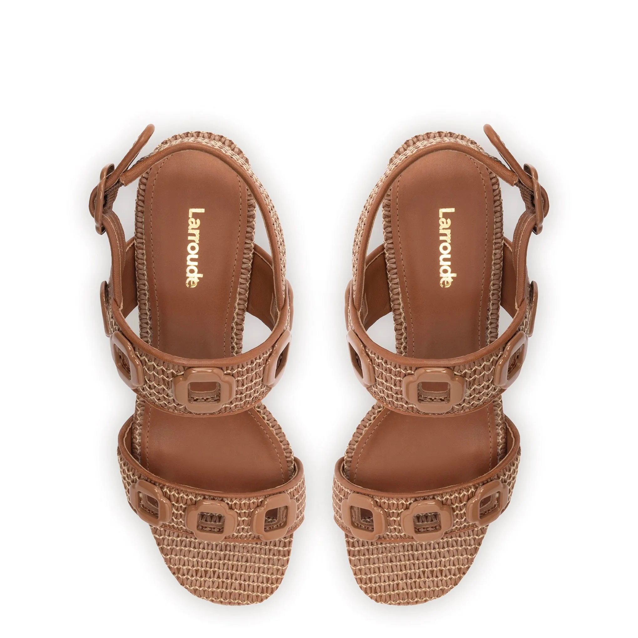 Milan Sandal In Caramel Wave Raffia sold by Larroude product image thumbnail 3