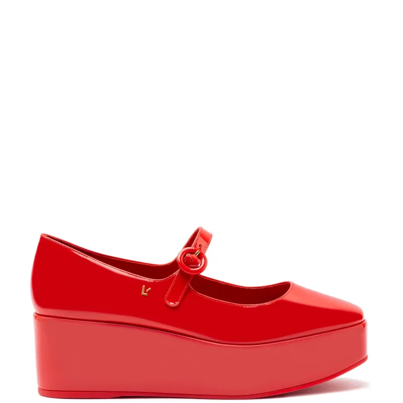Blair Flatform In Scarlet Patent Leather sold by Larroude