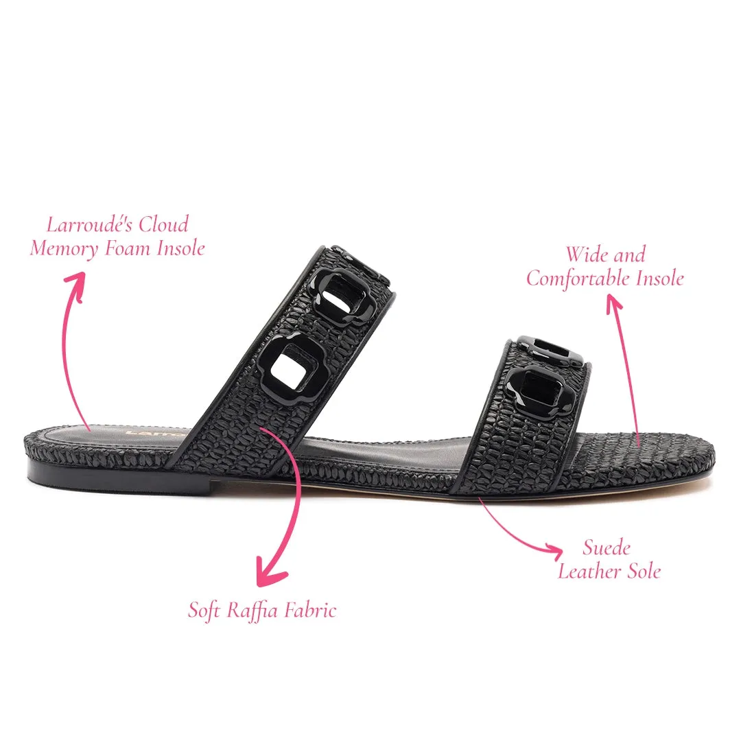 Milan Flat Mule In Black Wave Raffia sold by Larroude product image thumbnail 5