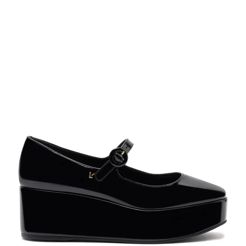 Blair Flatform In Black Patent Leather sold by Larroude