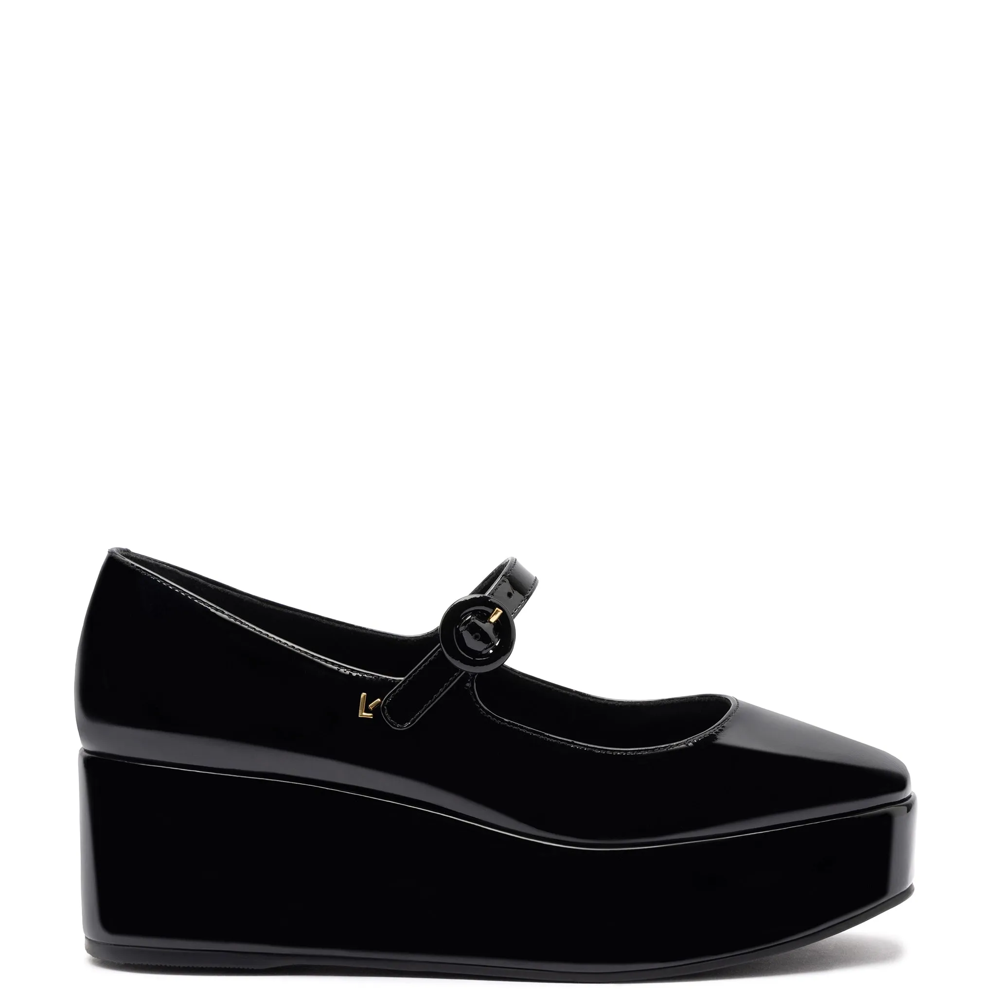 Blair Flatform In Black Patent Leather sold by Larroude