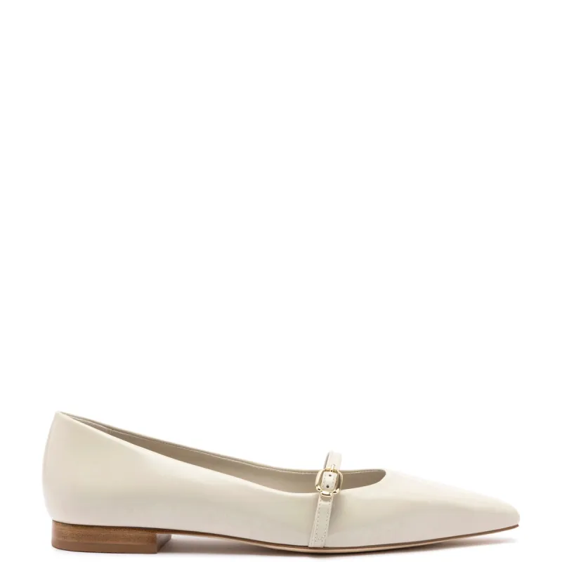 Irene Flat In Mushroom Grey Leather sold by Larroude