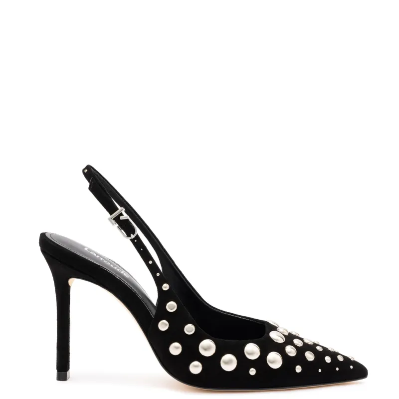 Kaitlan Studs Pump In Black Suede made by Larroude