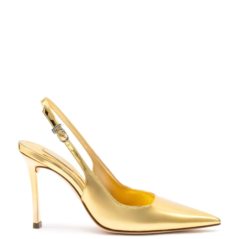 Kaitlan Pump In Gold Specchio sold by Larroude
