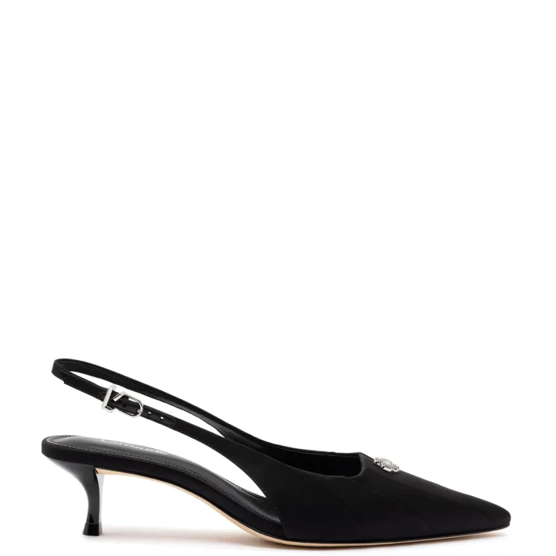 Maxine Pump In Black Fabric sold by Larroude