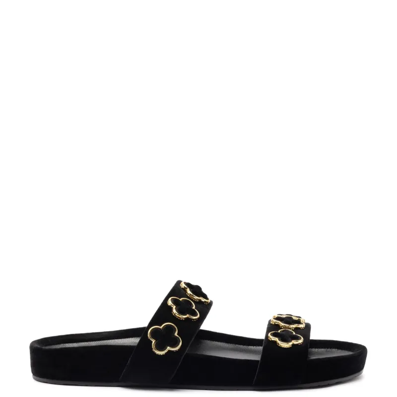 Milan Piccolo Slide In Black Velvet sold by Larroude
