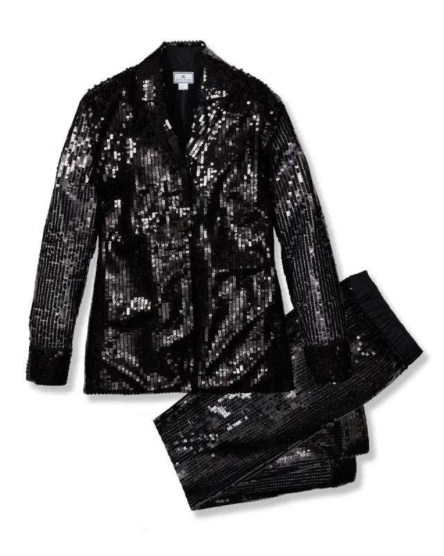 Women's Pajama Set in Black Sequins sold by Larroude