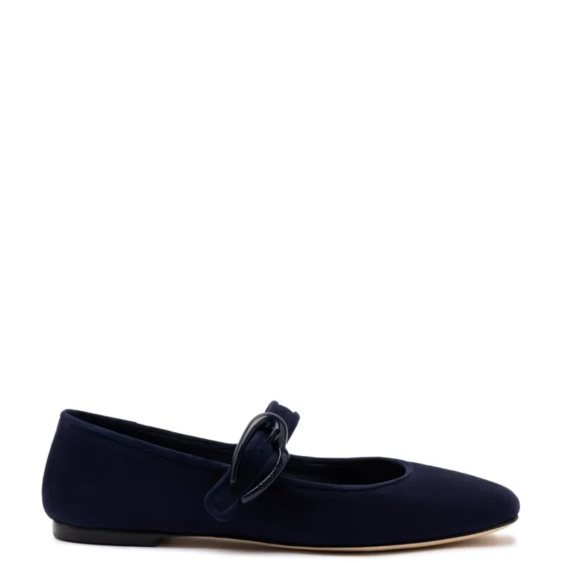 Verona Ballet Flat In Navy Suede sold by Larroude