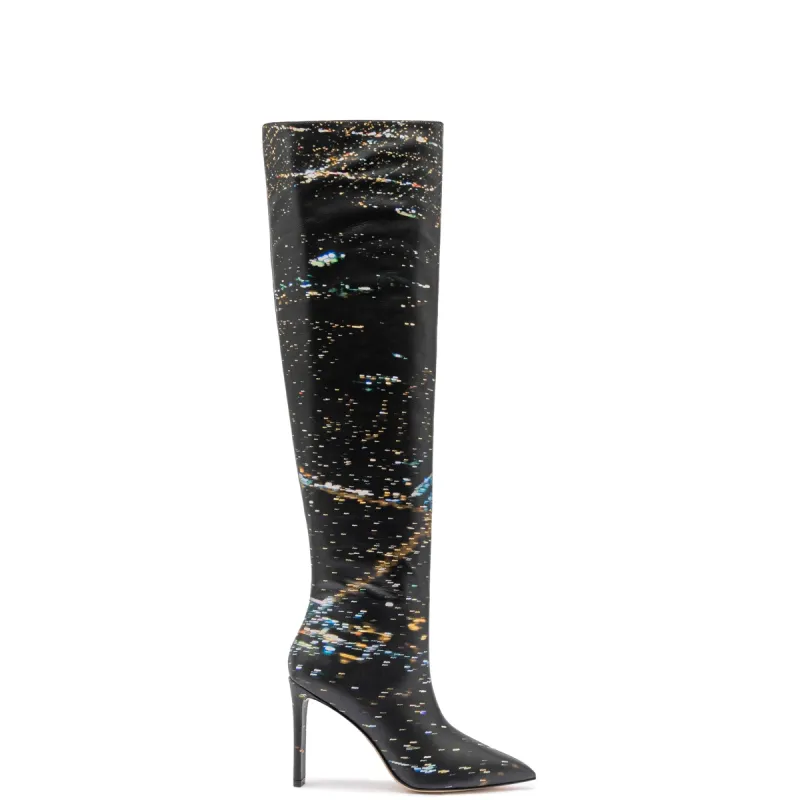 Larroudé x Libertine Boot In Black LAX Printed Leather sold by Larroude