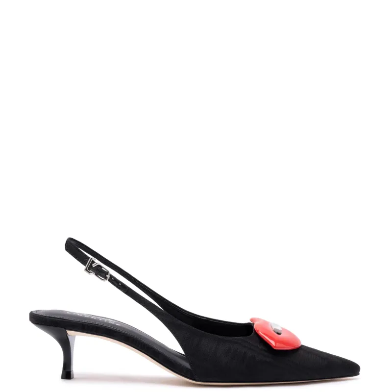 Larroudé x Libertine Lips Pump Lo In Black Fabric sold by Larroude