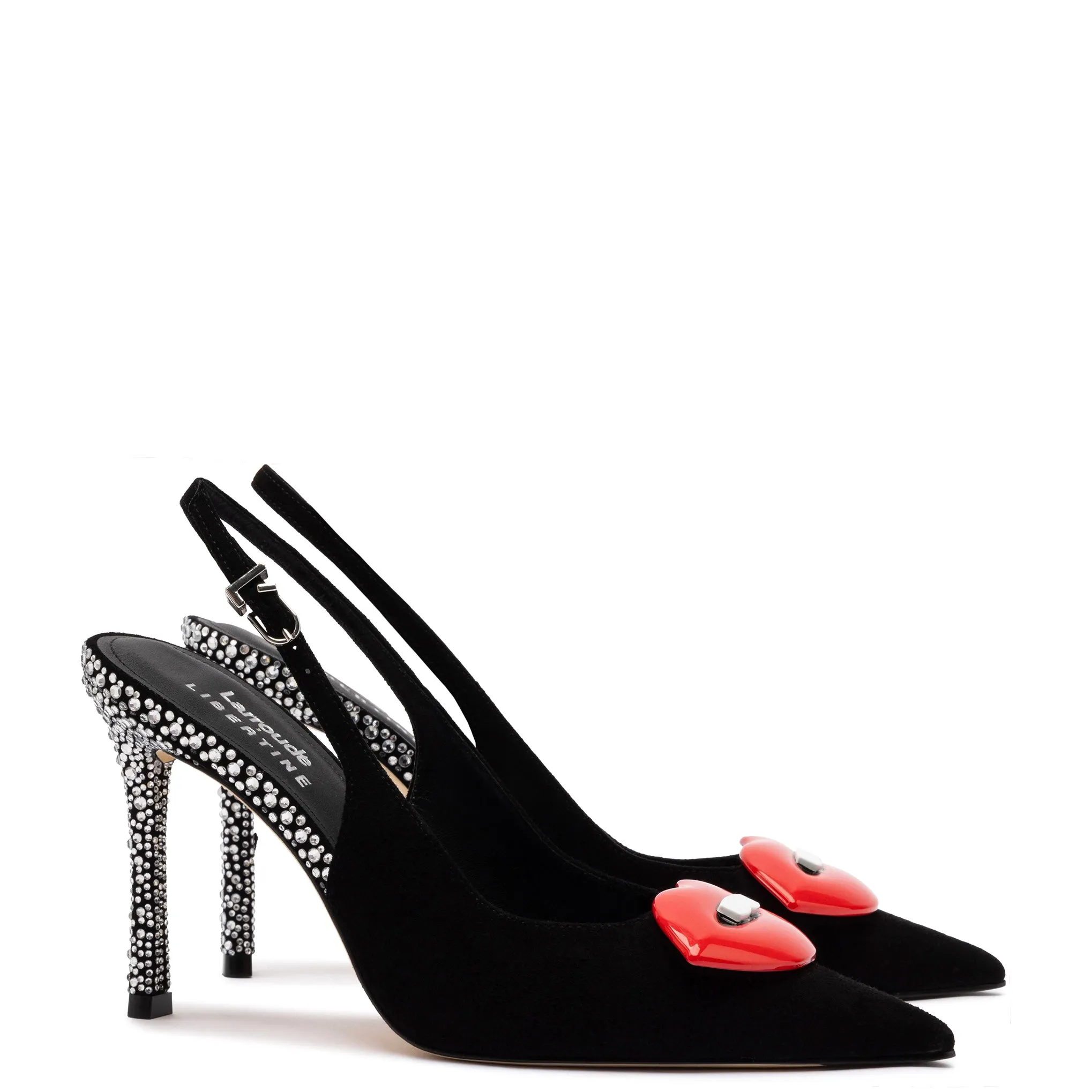 Larroudé x Libertine Lips Pump Hi In Black Suede and Crystals sold by Larroude product image thumbnail 2