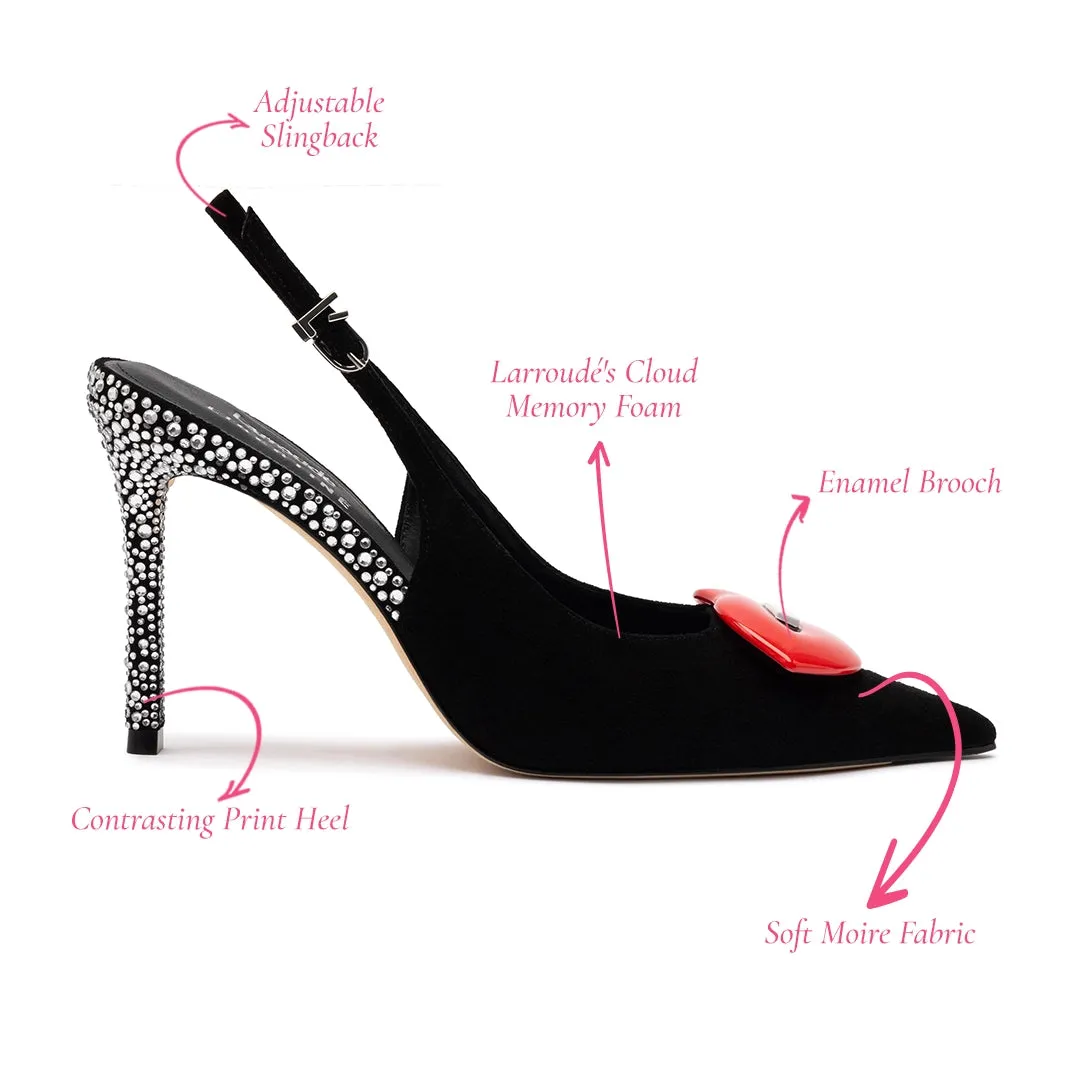 Larroudé x Libertine Lips Pump Hi In Black Suede and Crystals sold by Larroude product image thumbnail 5