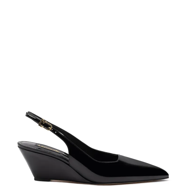 Loulou Pump In Black Patent Leather sold by Larroude