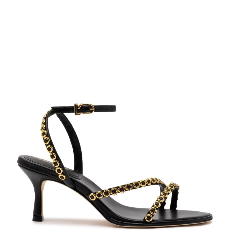 Milanina Mini Sandal In Black Leather sold by Larroude