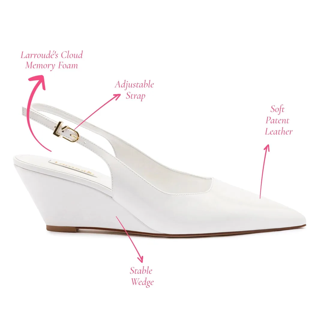 Loulou Pump In White Patent Leather sold by Larroude product image thumbnail 5