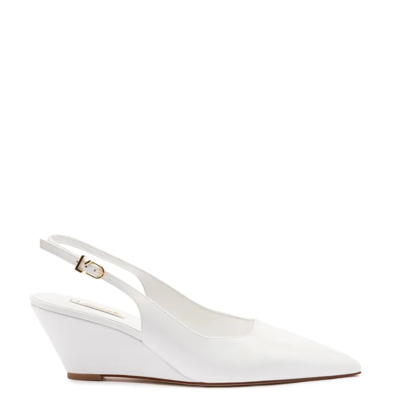 Loulou Pump In White Patent Leather sold by Larroude