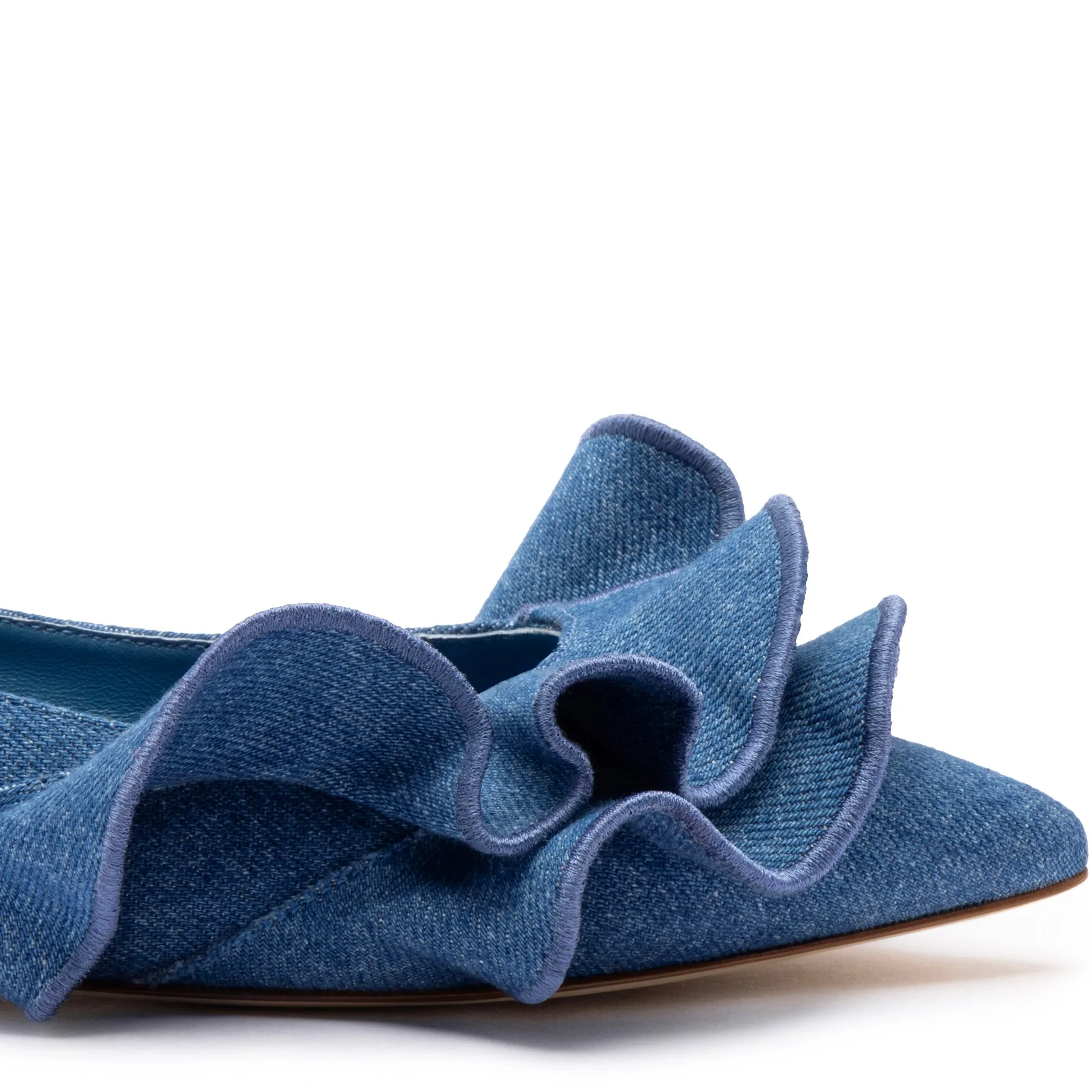 Lee Ruffle Flat In Blue Denim sold by Larroude product image thumbnail 4
