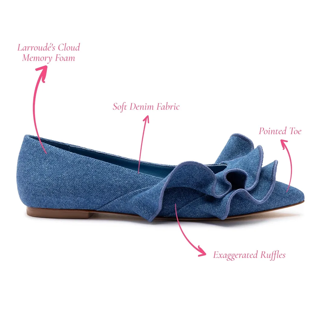 Lee Ruffle Flat In Blue Denim sold by Larroude product image thumbnail 5