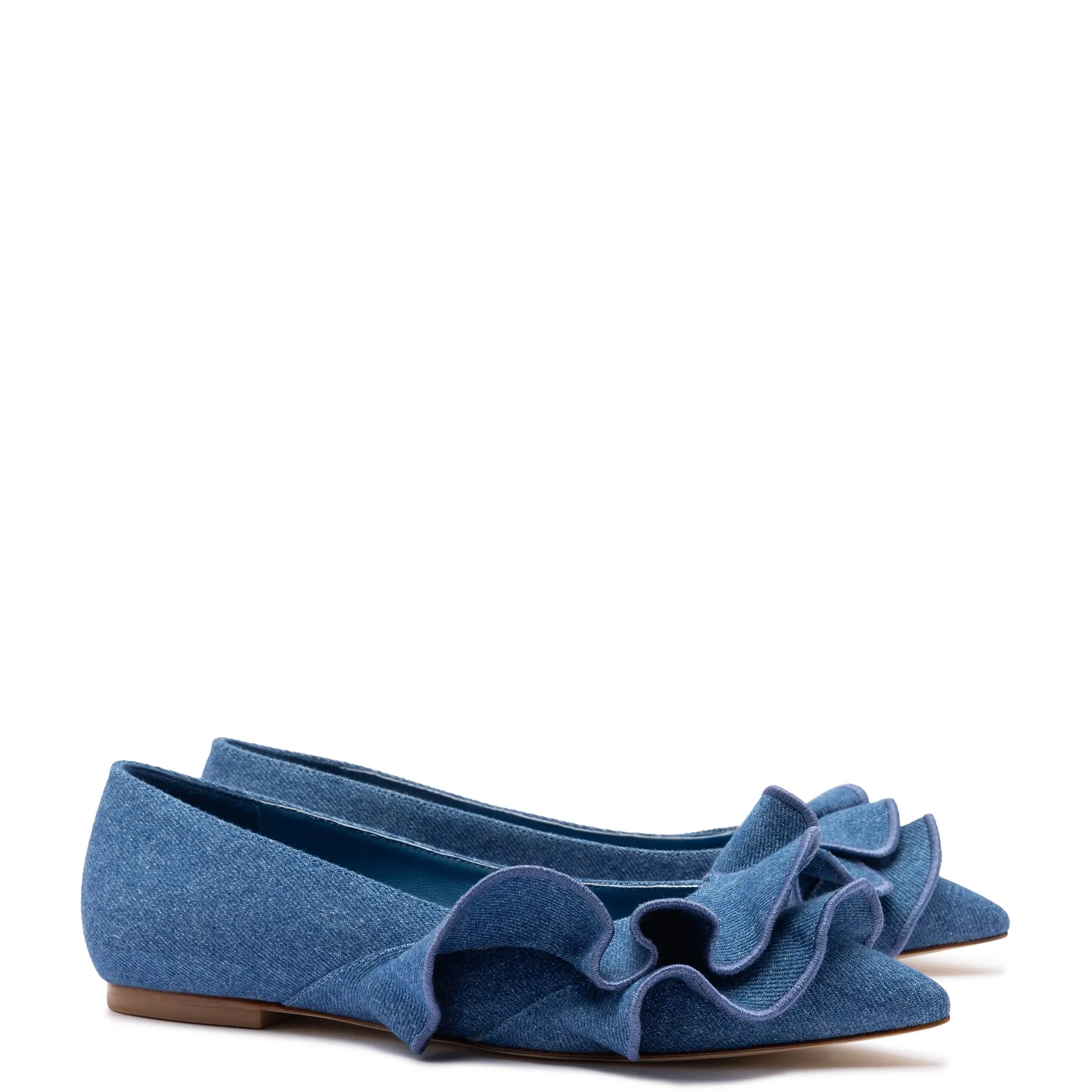 Lee Ruffle Flat In Blue Denim sold by Larroude product image thumbnail 2
