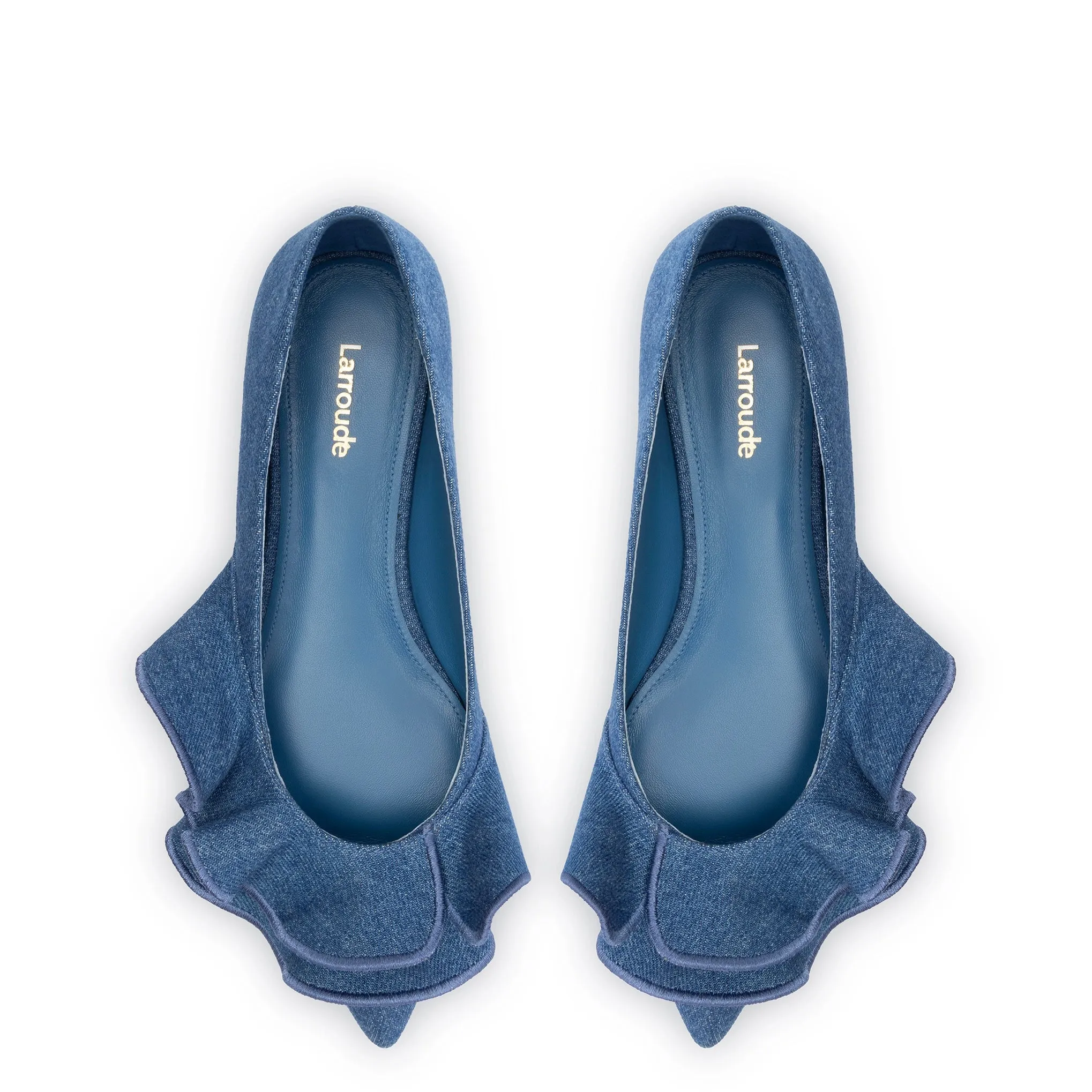 Lee Ruffle Flat In Blue Denim sold by Larroude product image thumbnail 3