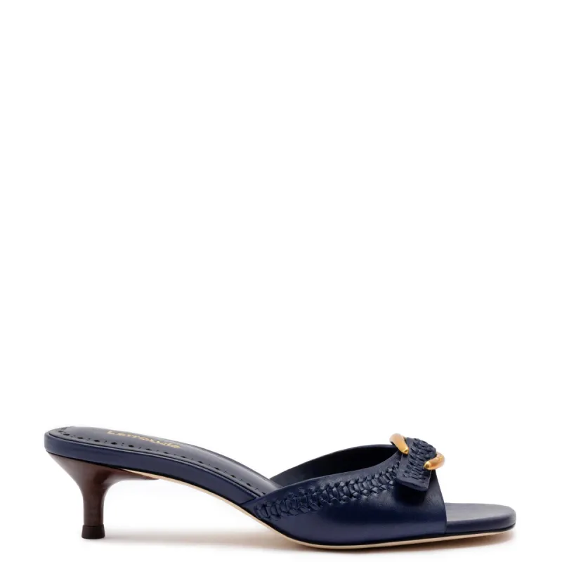 Verona Mule In Navy Leather sold by Larroude