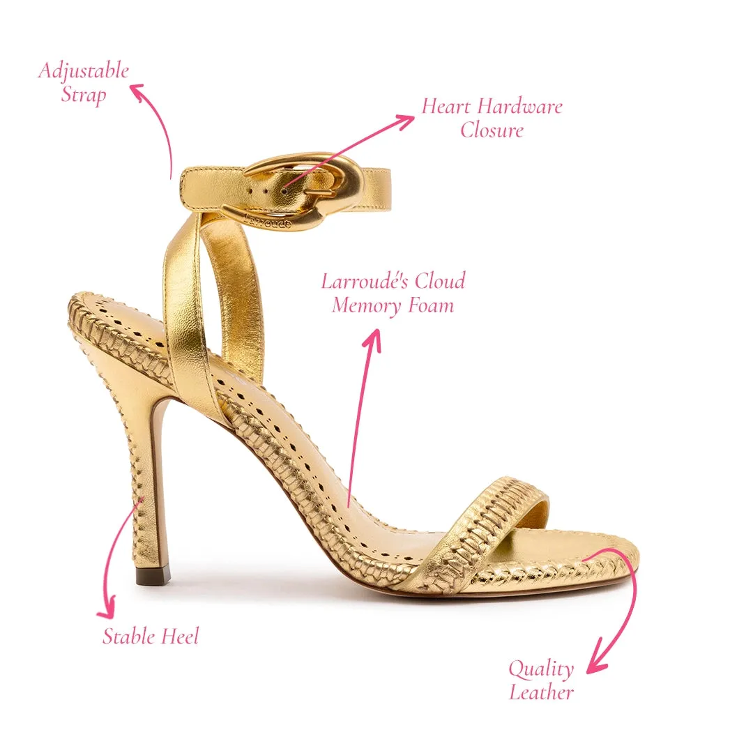 Verona Sandal In Gold Metallic Leather sold by Larroude product image thumbnail 5