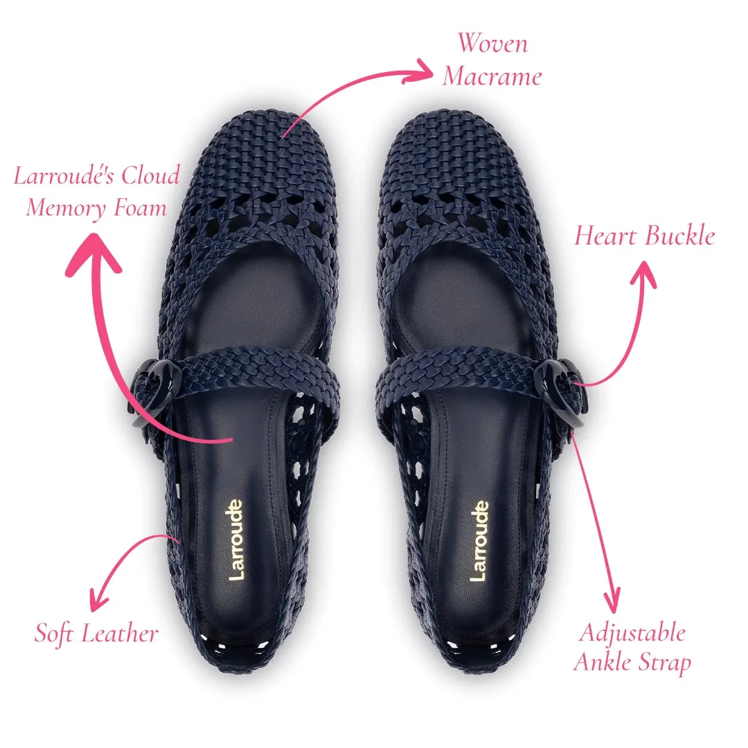 Verona Macrame Ballet Flat In Navy Leather sold by Larroude product image thumbnail 5