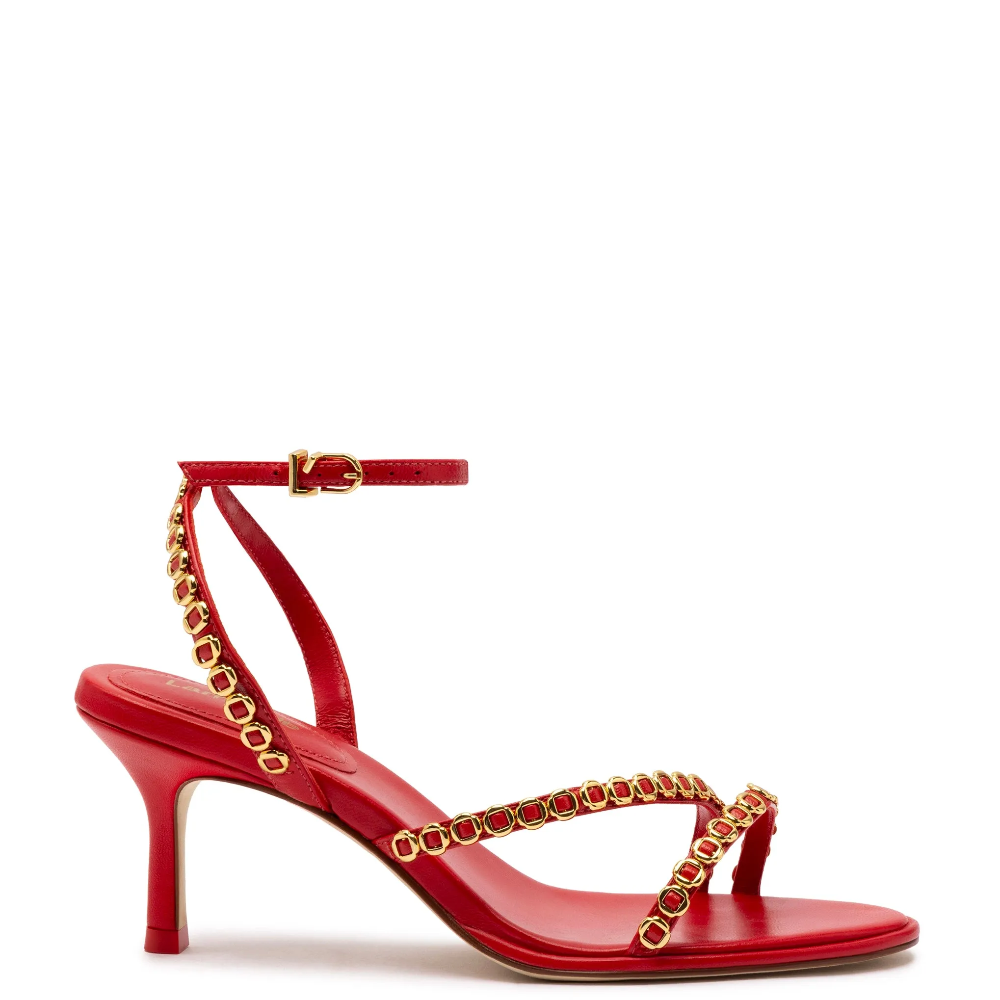 Milanina Mini Sandal In Scarlet Leather sold by Larroude