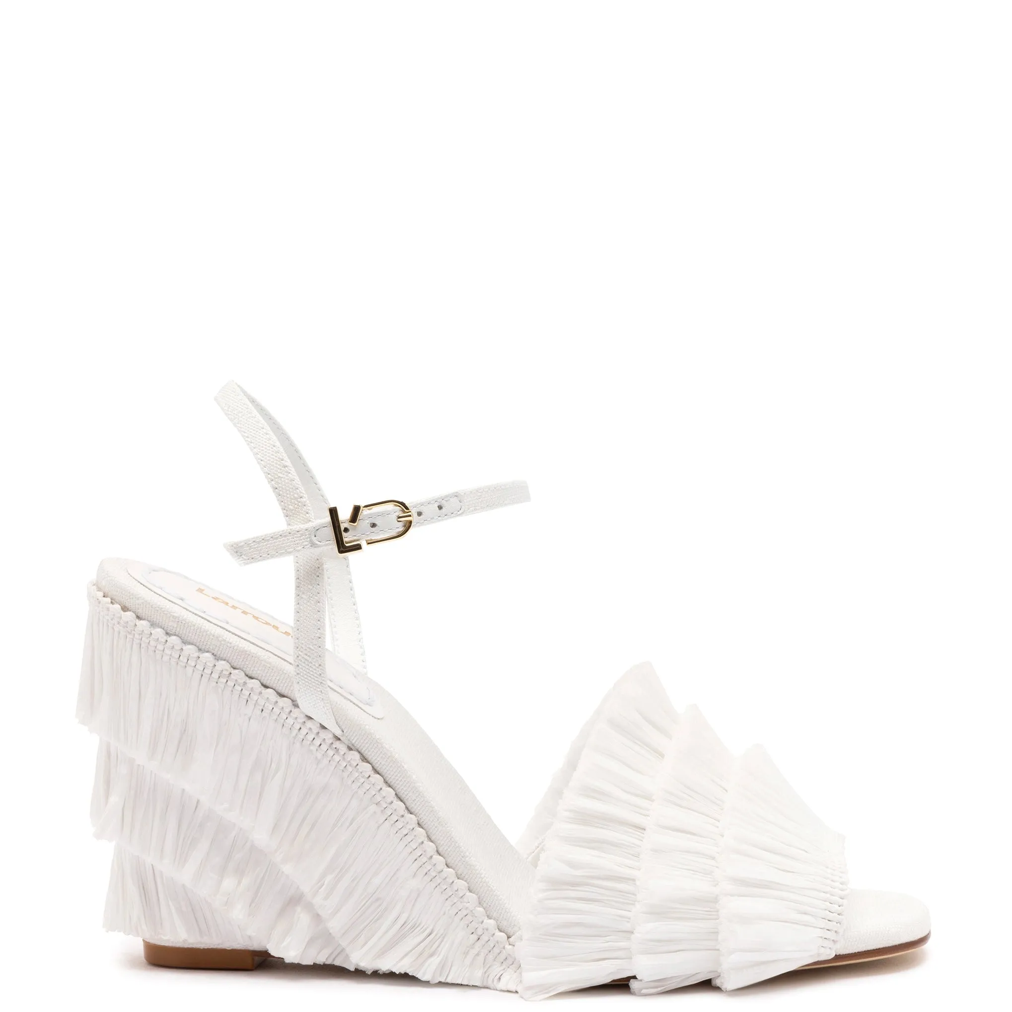 Yves Fringe Wedge In White Raffia sold by Larroude