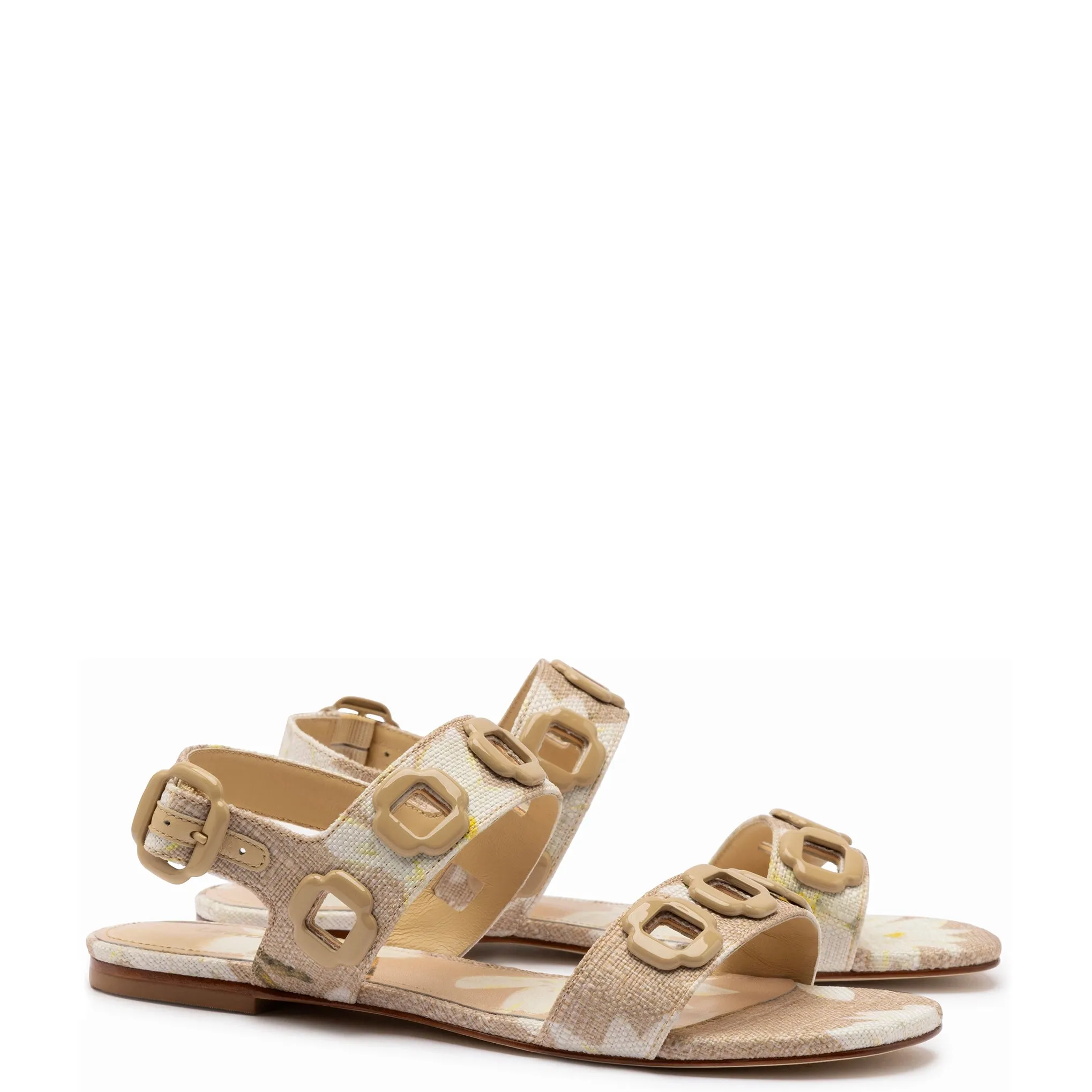 Milan Flat Sandal In Beige Printed Raffia sold by Larroude product image thumbnail 2