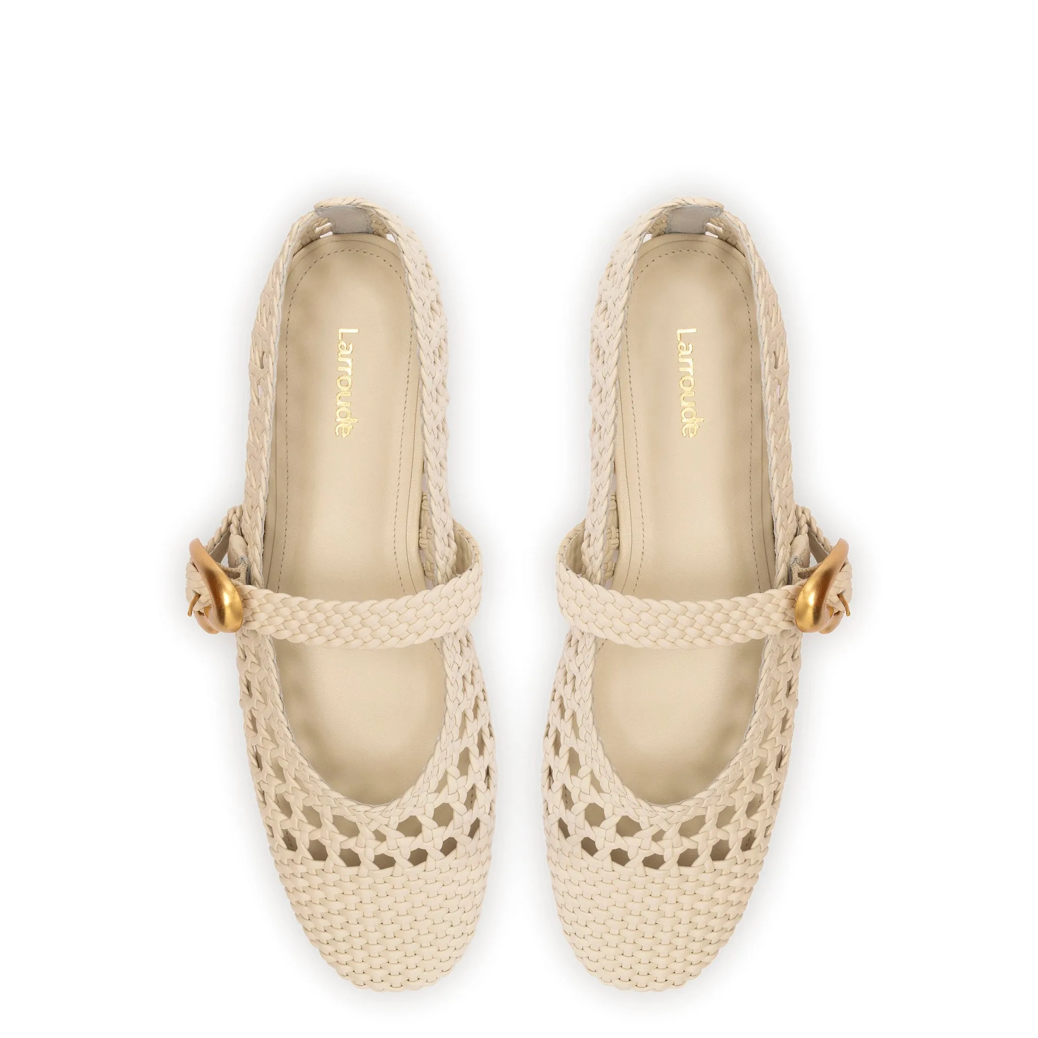 Verona Macrame Ballet Flat In Ivory Leather sold by Larroude product image thumbnail 3