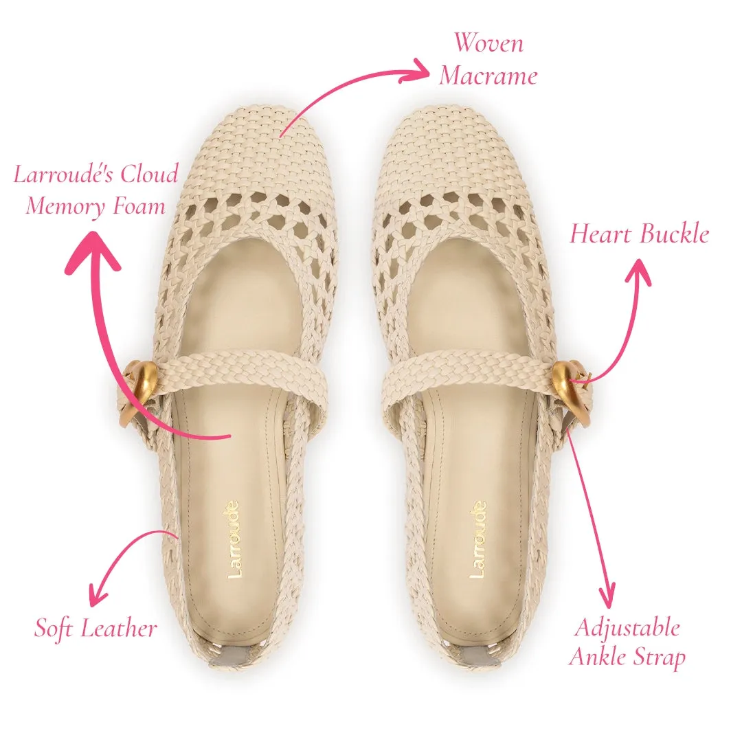Verona Macrame Ballet Flat In Ivory Leather sold by Larroude product image thumbnail 5