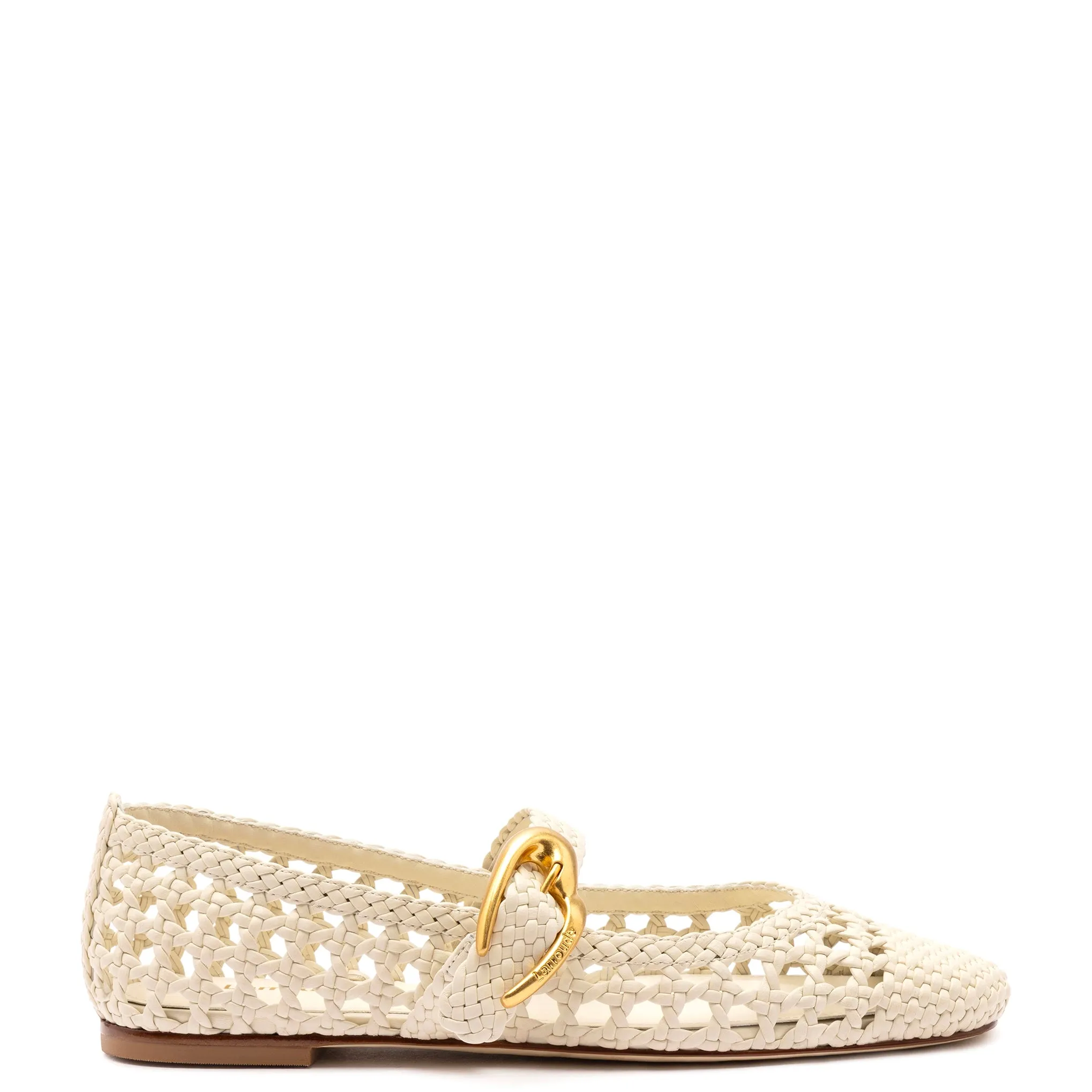 Verona Macrame Ballet Flat In Ivory Leather sold by Larroude