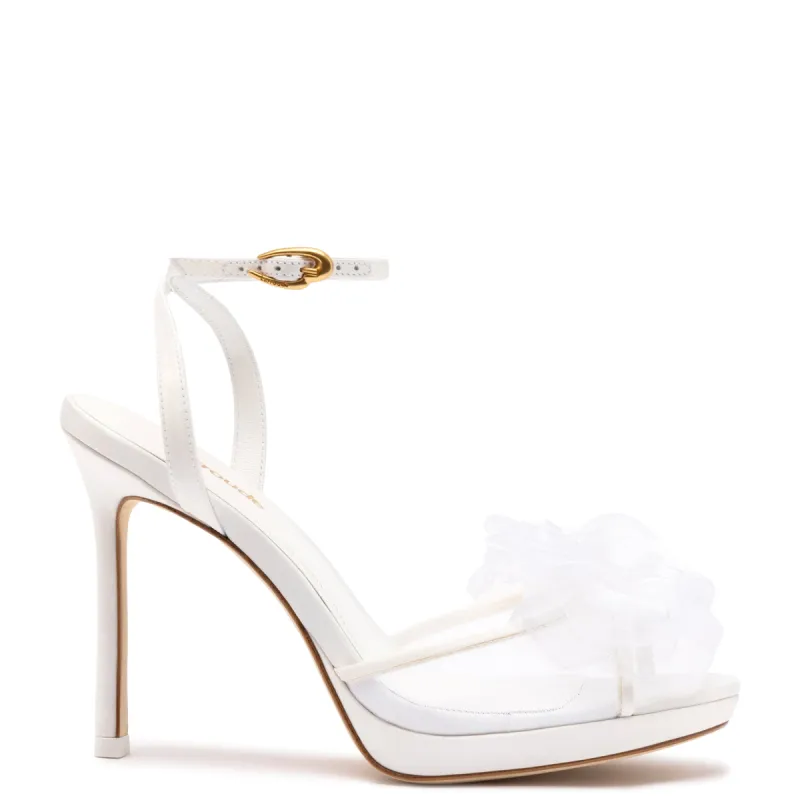 Salma Platform Sandal In White Satin sold by Larroude