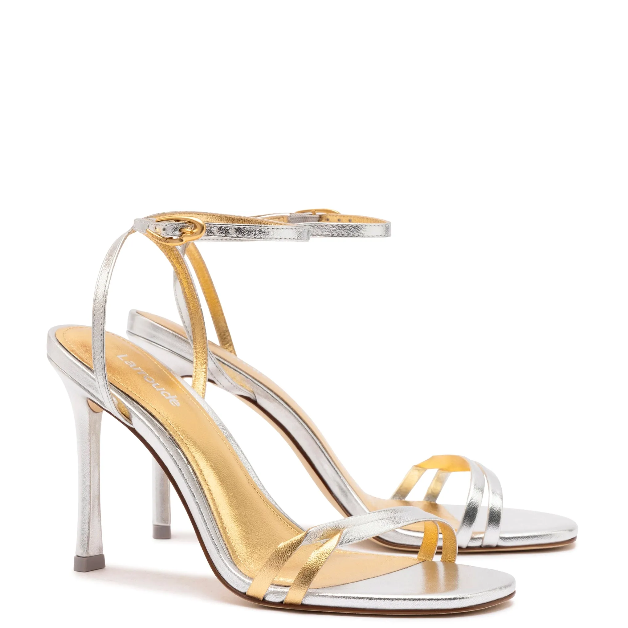 Vesper Sandal In Silver Metallic Leather sold by Larroude product image thumbnail 2