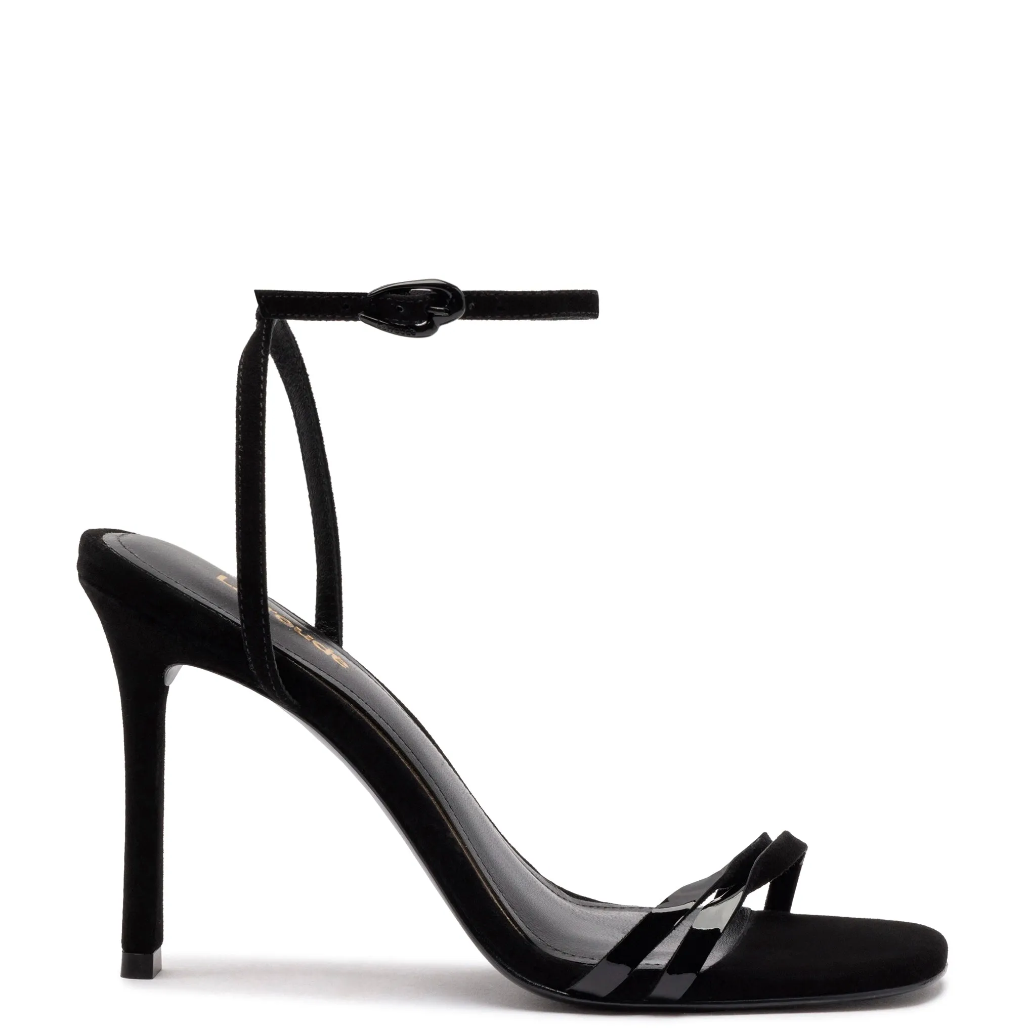 Vesper Sandal In Black Suede sold by Larroude