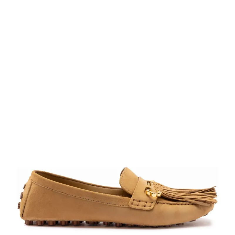 Joy Mocassin In Peanut Suede sold by Larroude