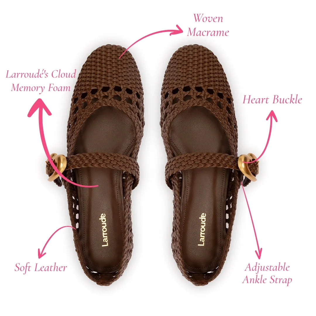 Verona Macrame Ballet Flat In Burnt Umber Leather sold by Larroude product image thumbnail 5