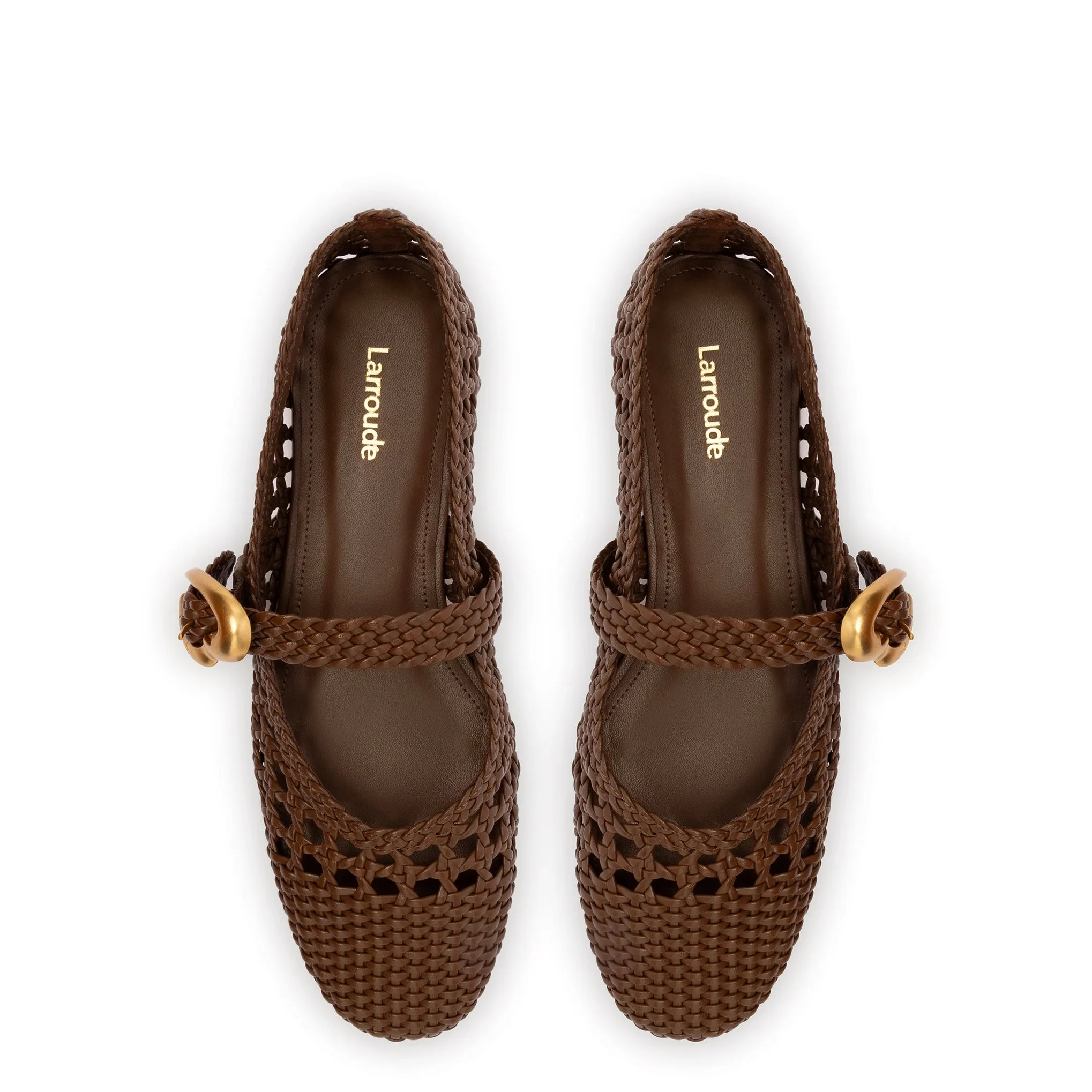 Verona Macrame Ballet Flat In Burnt Umber Leather sold by Larroude product image thumbnail 3