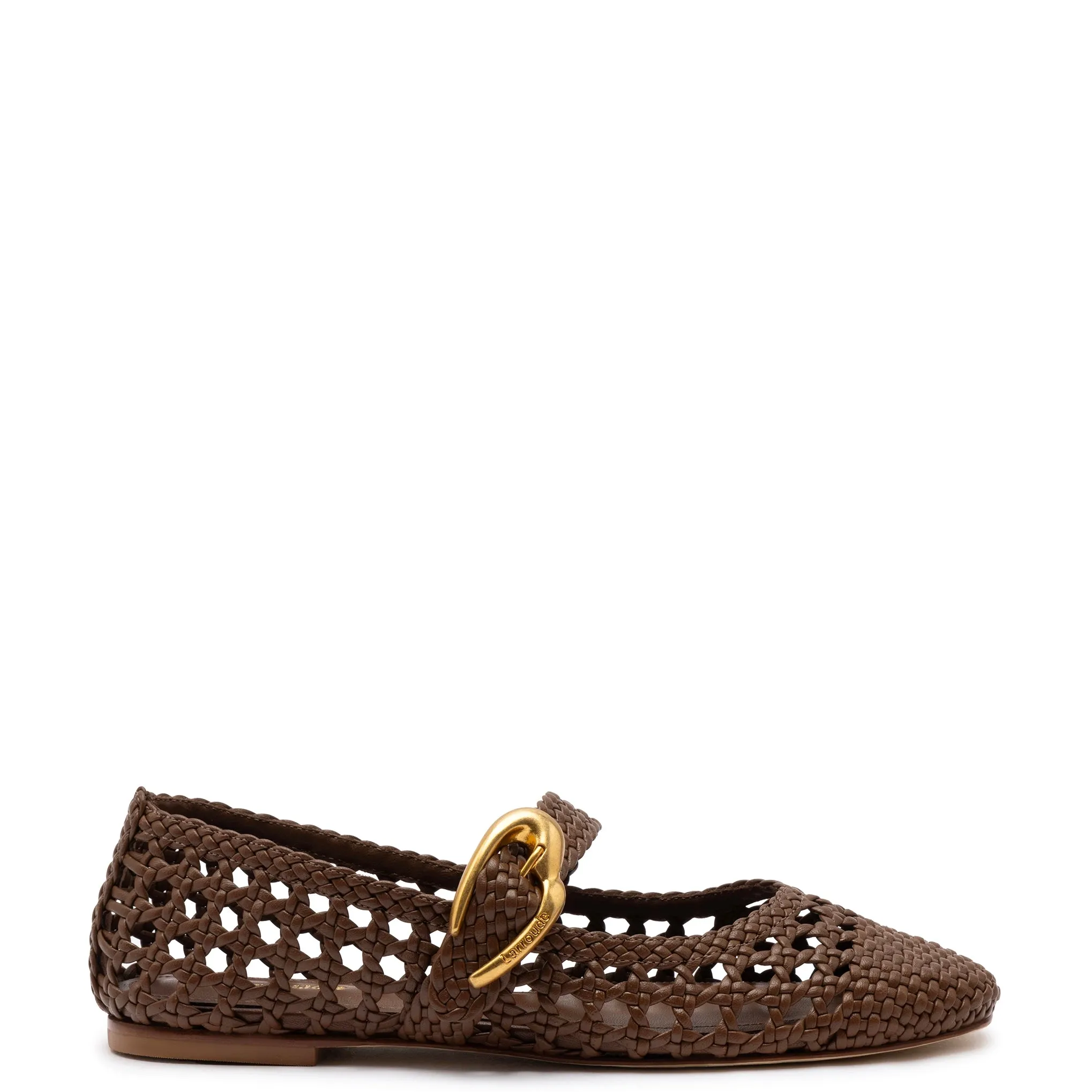 Verona Macrame Ballet Flat In Burnt Umber Leather sold by Larroude