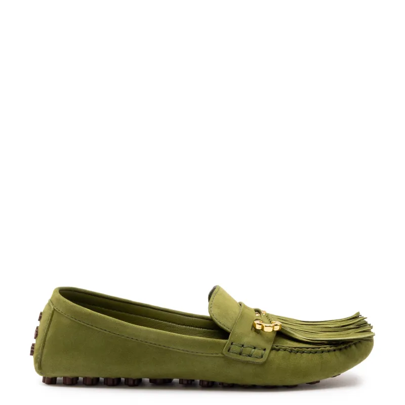 Joy Mocassin In Seaweed Suede sold by Larroude