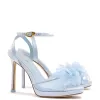 Salma Platform Sandal In Cerulean Blue Satin sold by Larroude
