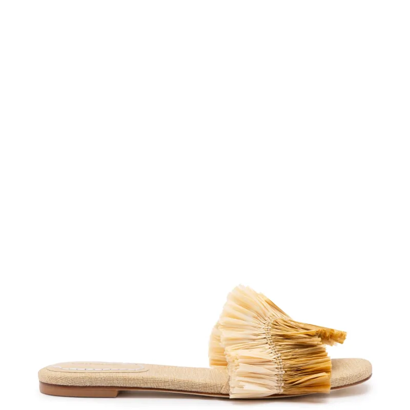 Ivy Fringe Flat In Beige Raffia sold by Larroude